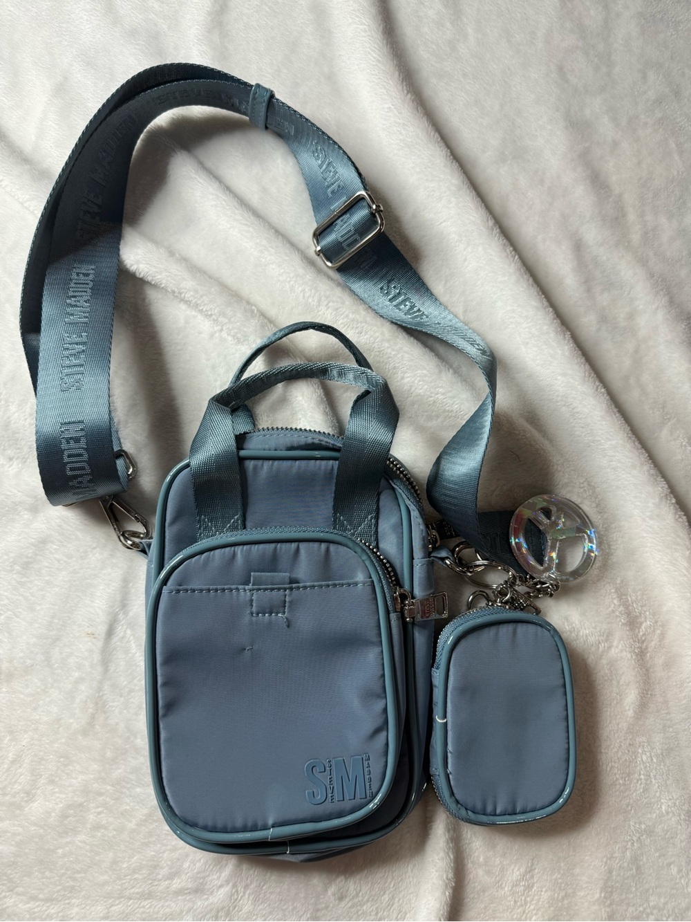 Steve Madden Small Messenger Crossbody in Dusty Blue